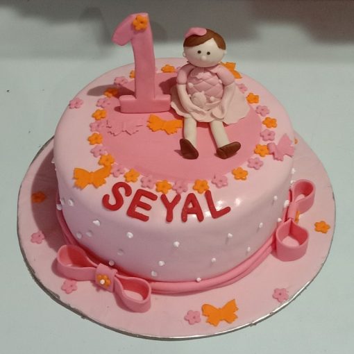 Girl 1St Birthday Pink Fondant Cake