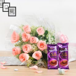 Pink Rose Bouquet With Dairy Milk Silk