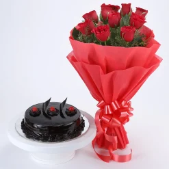 Red Roses With Truffle Cake